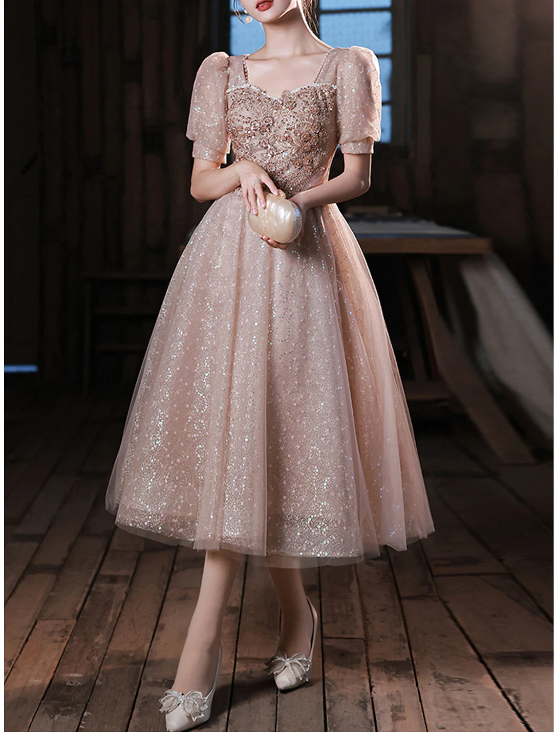 A-Line Prom Dresses Sparkle & Shine Dress Party Wear Prom Ankle Length Half Sleeve Sweetheart Satin with Pearls Appliques 2025
